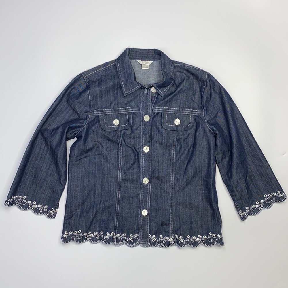 Christopher & Banks Denim Embroidered Button Up Small